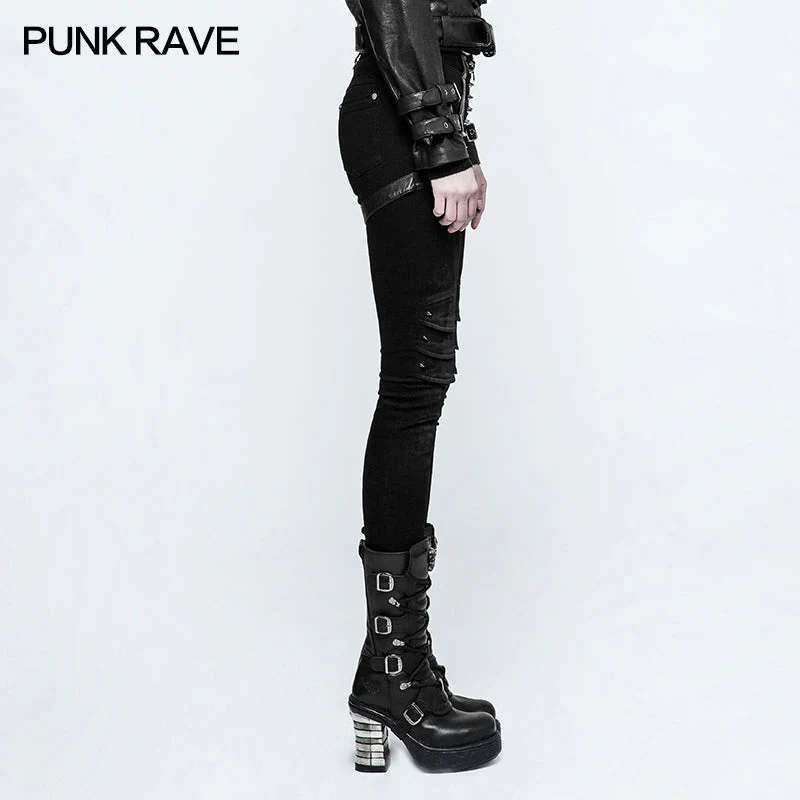 K-292 Twill Woven Armor Brush Gum Punk Pants With Rivet Decoration - Image 2