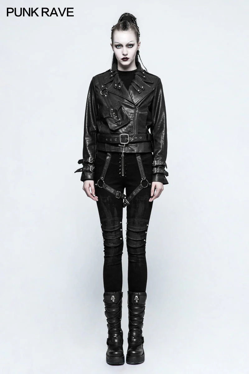 K-292 Twill Woven Armor Brush Gum Punk Pants With Rivet Decoration - Image 6
