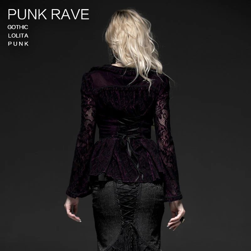 Y-497 Two-tone Plain Flocking Mesh Long-sleeve Gothic Jacket - Image 8