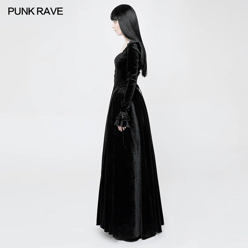 WQ-360 Victorian Stretch Dark Embossing Solid Color Velvet Gothic Dress - Image 4