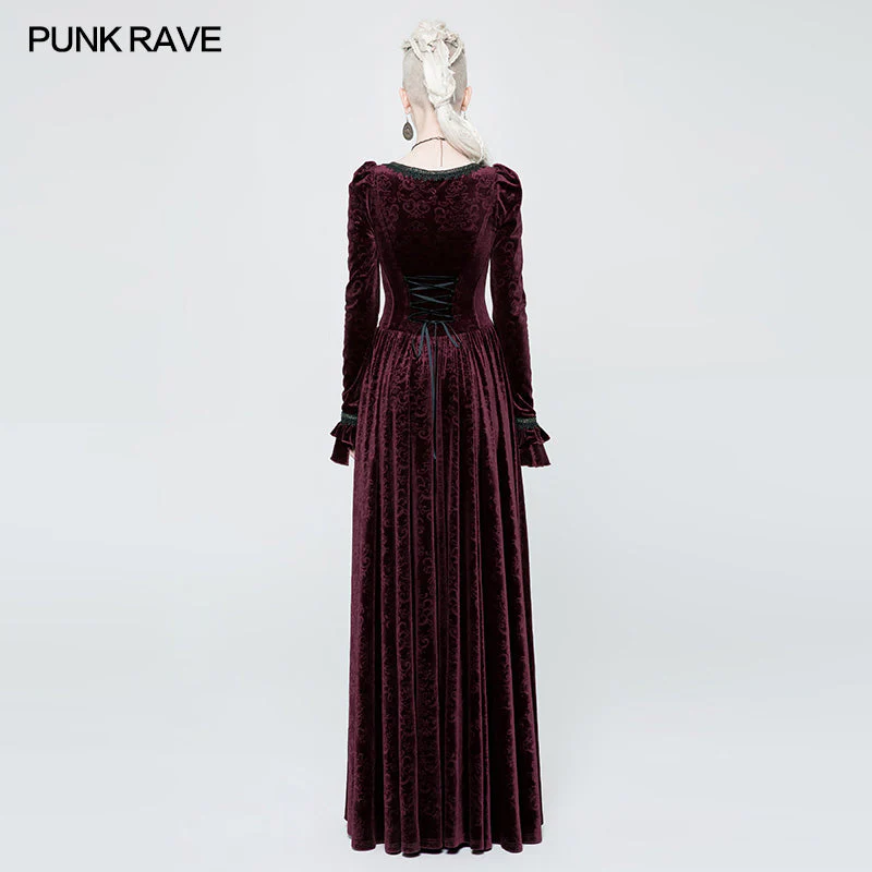 WQ-360 Victorian Stretch Dark Embossing Solid Color Velvet Gothic Dress - Image 5