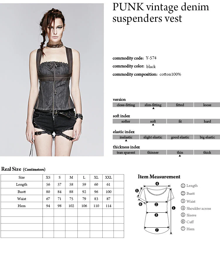 Y-574 Vintage Ladies Denim Vest Punk Accessories Suspenders - Image 6