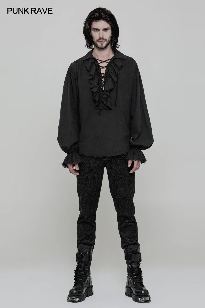 WY-873 Vintage Long Sleeve Imation Linen Punk Shirt For Men - Image 11