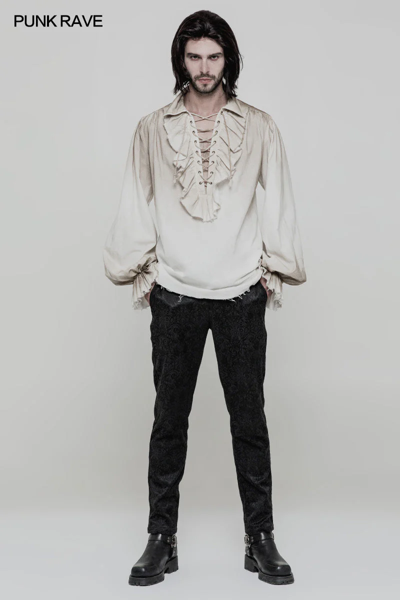 WY-873 Vintage Long Sleeve Imation Linen Punk Shirt For Men - Image 12