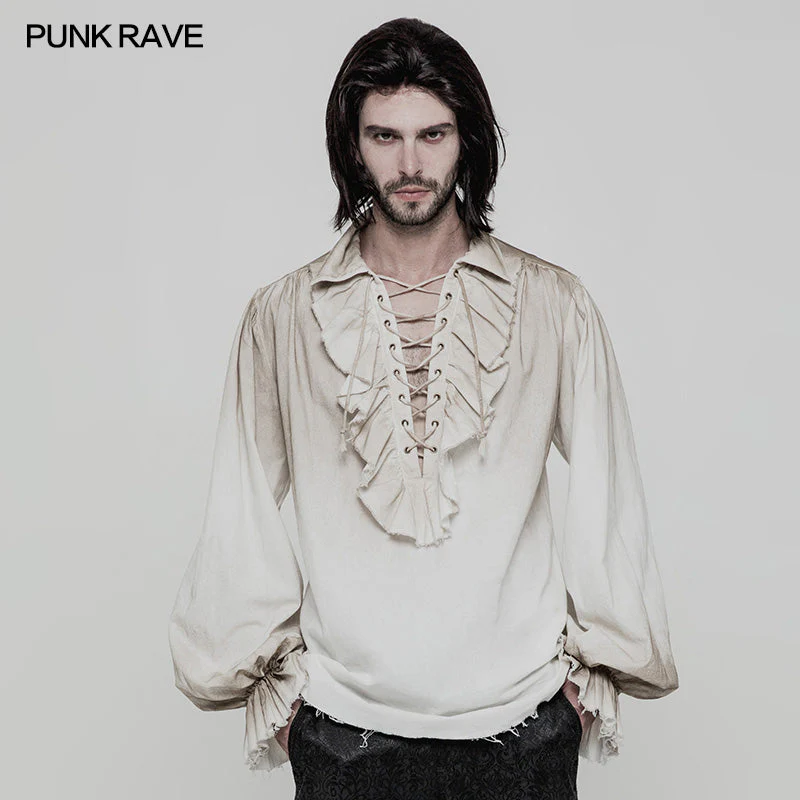 WY-873 Vintage Long Sleeve Imation Linen Punk Shirt For Men - Image 6