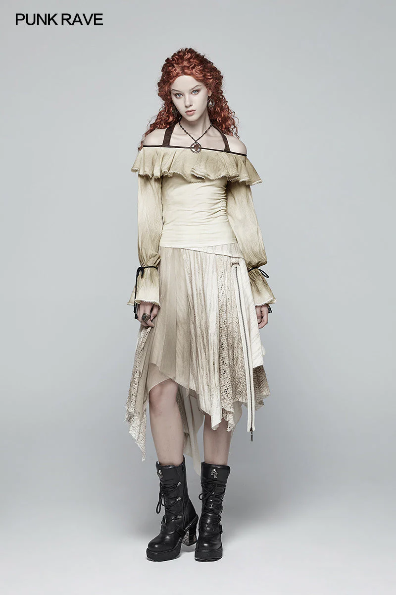 WQ-381 Vintage Steam Punk Asymmetric Lace Half Skirt - Image 10