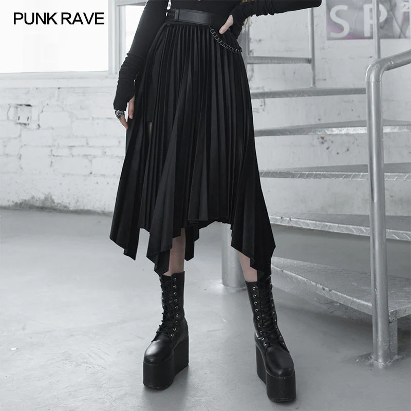 OPQ-840BQF Wednesday series dark and elegant printed pleated patchwork skirt - Image 4