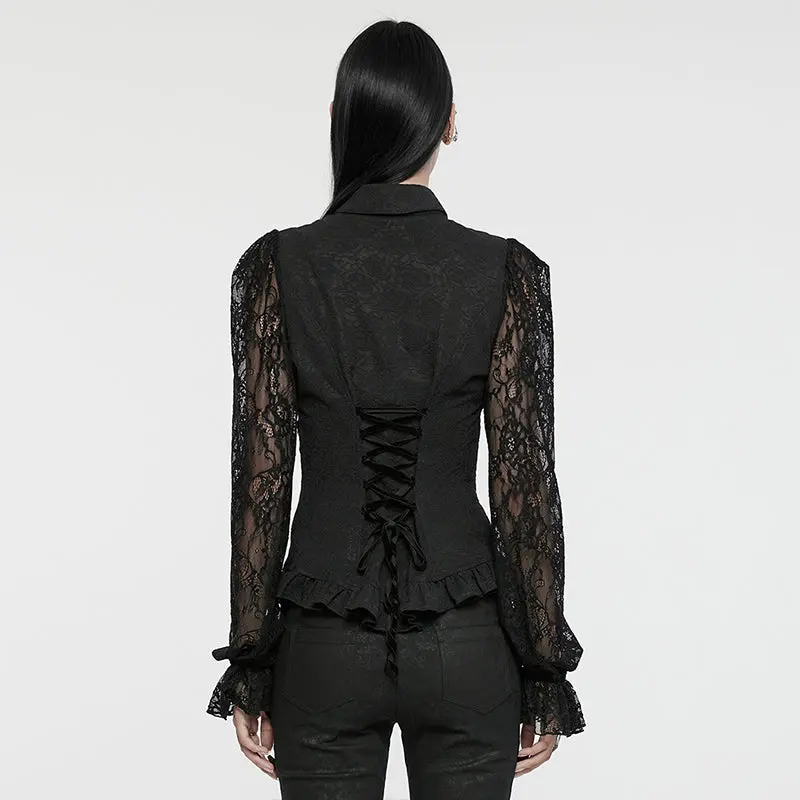 Wholesale Exquisite Dark Balloon Sleeve WY-1580CCF Gothic Lace Shirt - Image 3