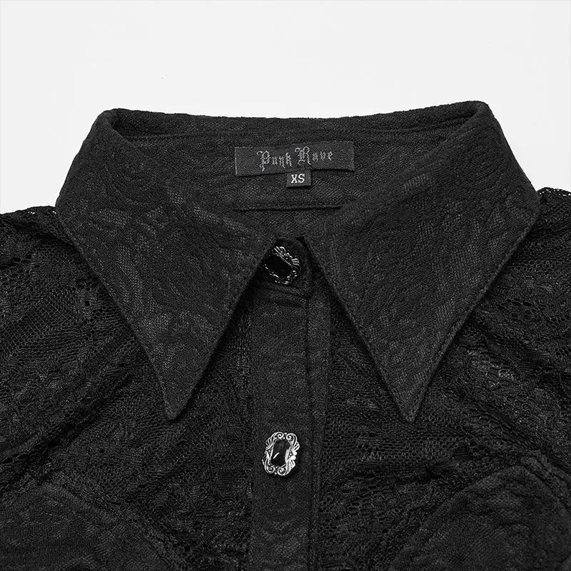 Wholesale Exquisite Dark Balloon Sleeve WY-1580CCF Gothic Lace Shirt - Image 5