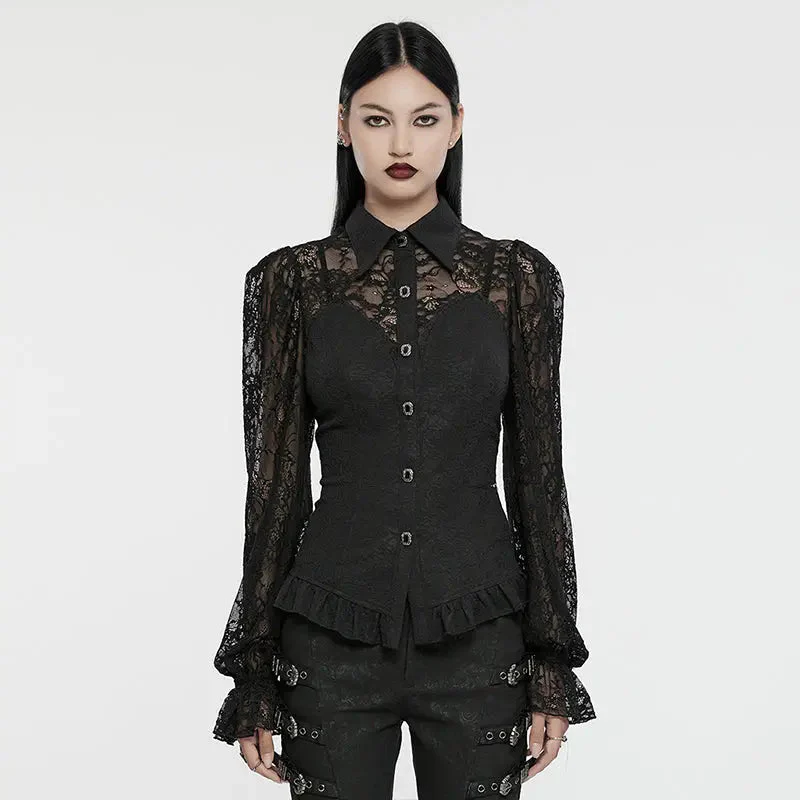 Wholesale Exquisite Dark Balloon Sleeve WY-1580CCF Gothic Lace Shirt - Image 6