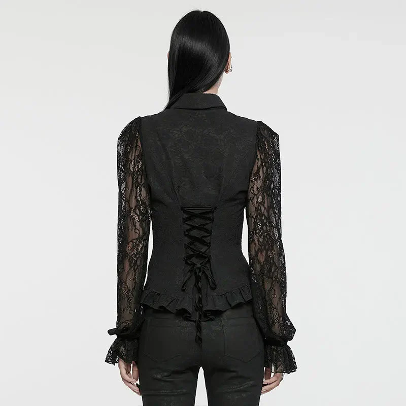Wholesale Exquisite Dark Balloon Sleeve WY-1580CCF Gothic Lace Shirt - Image 8