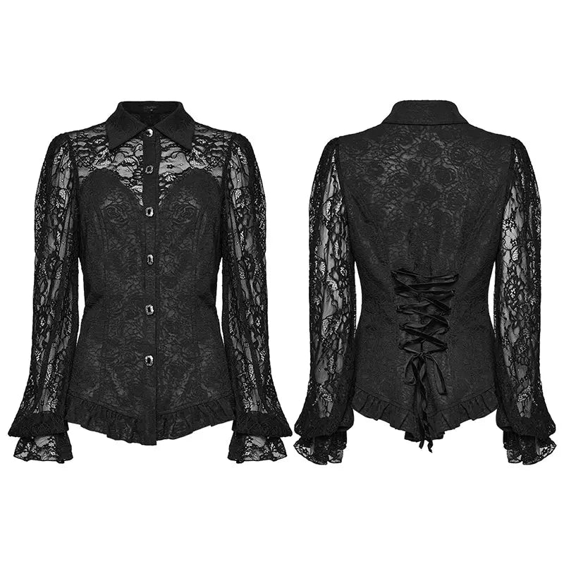 Wholesale Exquisite Dark Balloon Sleeve WY-1580CCF Gothic Lace Shirt - Image 9