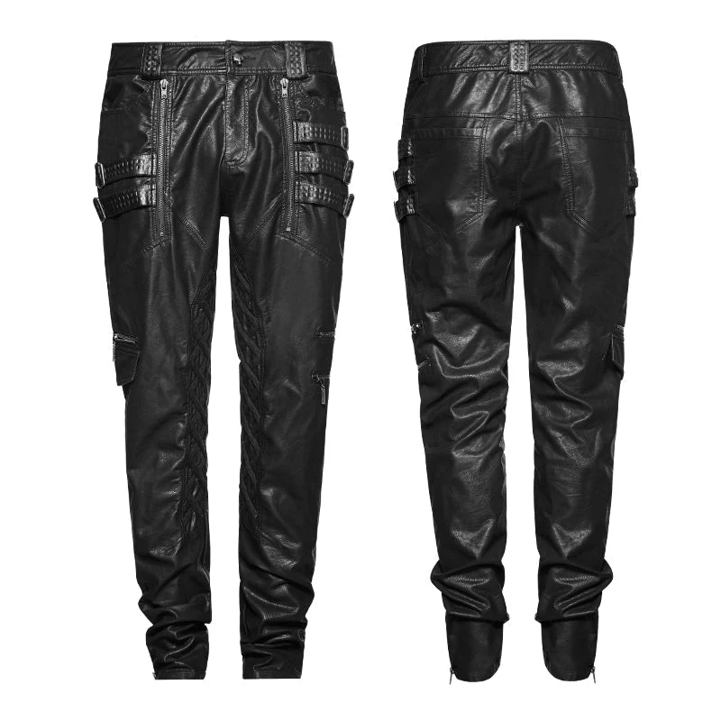 K-266 For Men Winter black Sexy Tight Leather Punk Pants - Image 4