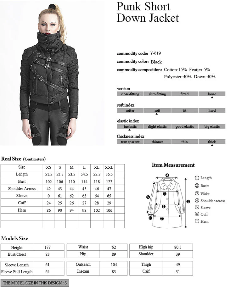 Y-619 Winter black Short Punk Jacket With Belts - Image 6