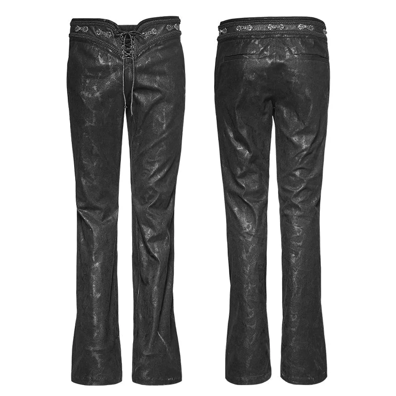 K-268 Winter Flower Pattern Metal Bell-bottom Denim Gothic Pants - Image 4