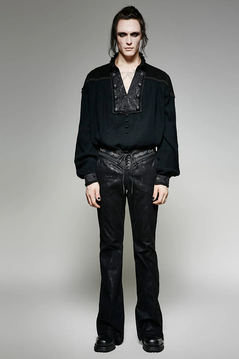 K-268 Winter Flower Pattern Metal Bell-bottom Denim Gothic Pants - Image 6