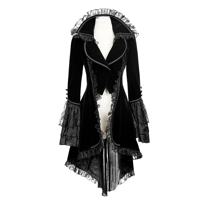 Y-622 Winter Long Flare Sleeves Gothic Trench Coats With Swallowtail - Image 4