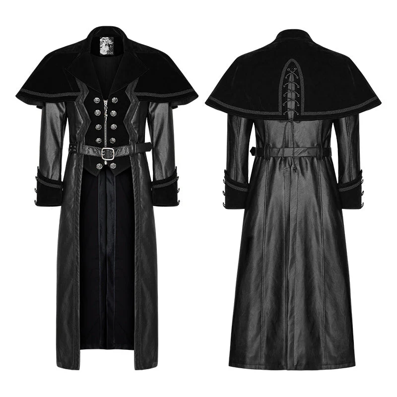 Y-815 Winter Long Leather Velvet Gothic Coat With Active Belt - Image 4