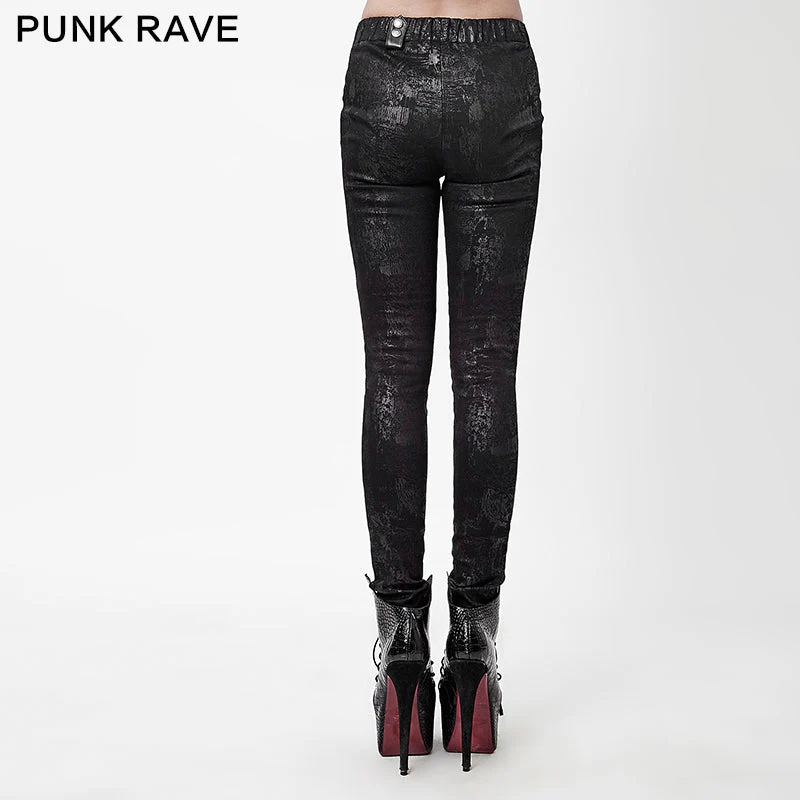 K-232 Winter Sexy Elastic Waist Skinny Punk Pants With Leather Straps - Image 2