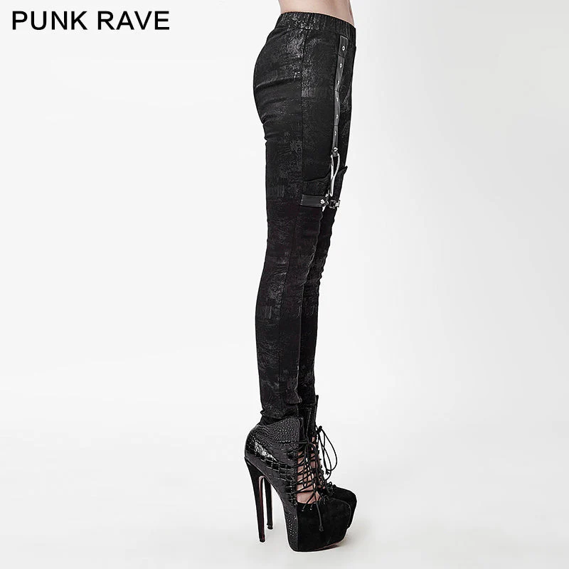 K-232 Winter Sexy Elastic Waist Skinny Punk Pants With Leather Straps - Image 3