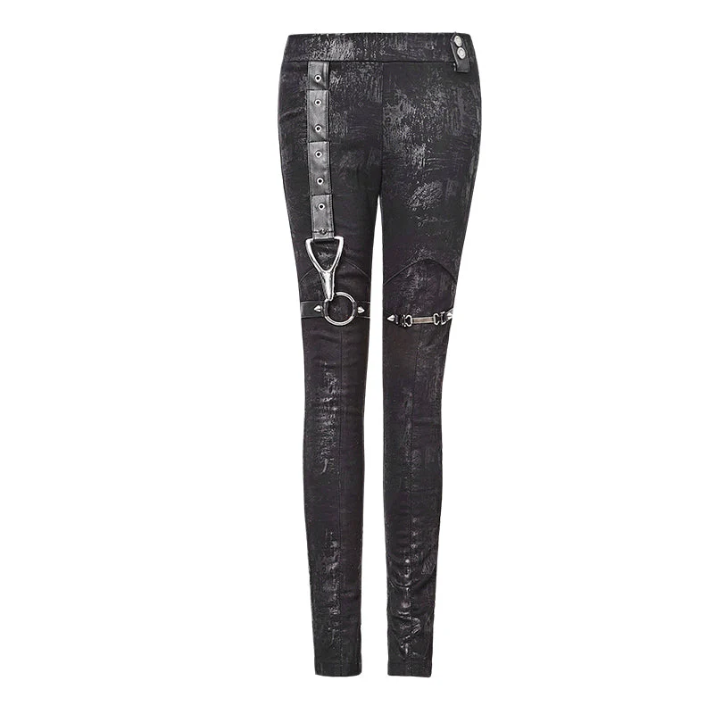 K-232 Winter Sexy Elastic Waist Skinny Punk Pants With Leather Straps - Image 4