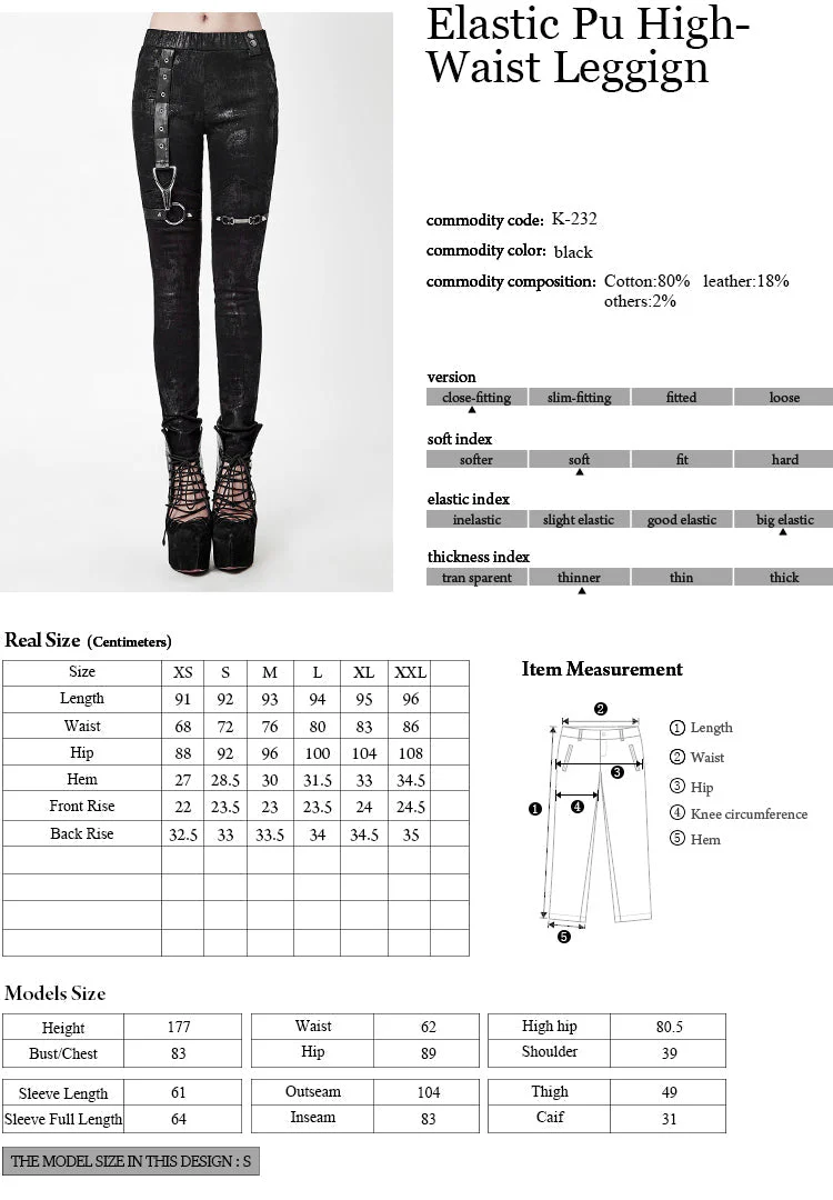 K-232 Winter Sexy Elastic Waist Skinny Punk Pants With Leather Straps - Image 6