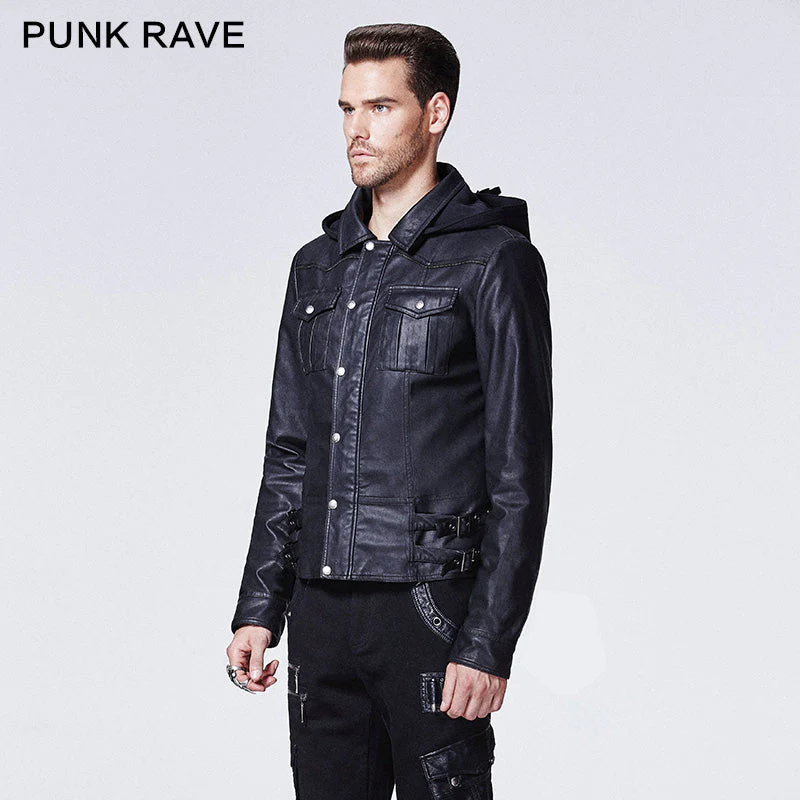 Y-609 Winter Short Hooded Punk Jacket With Stand Up Collar - Image 3