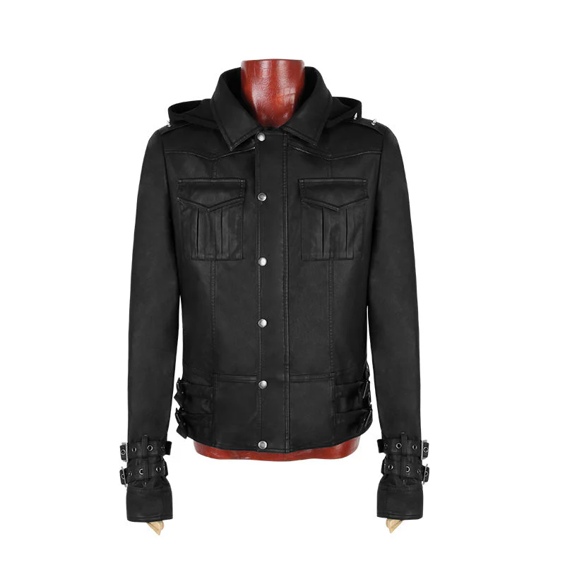 Y-609 Winter Short Hooded Punk Jacket With Stand Up Collar - Image 4