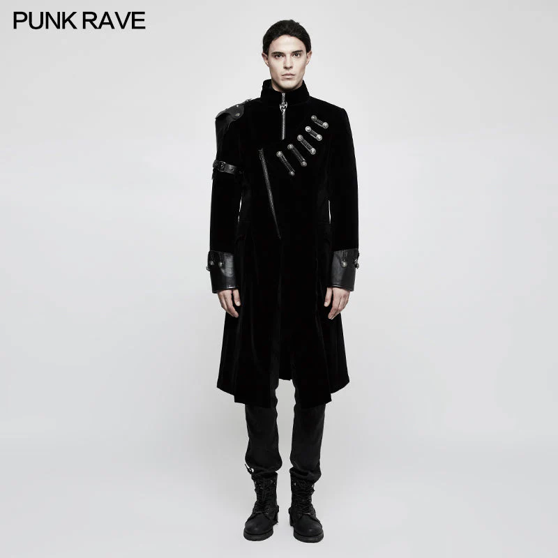 Y-811 Winter Velvet Medium Length Punk Coat Double Breasted Jacket