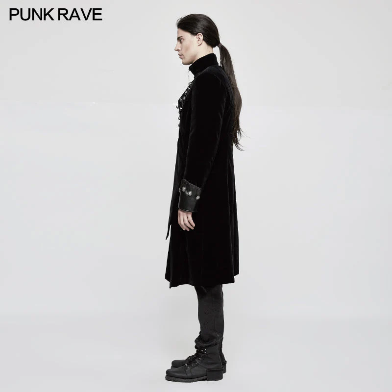 Y-811 Winter Velvet Medium Length Punk Coat Double Breasted Jacket - Image 2