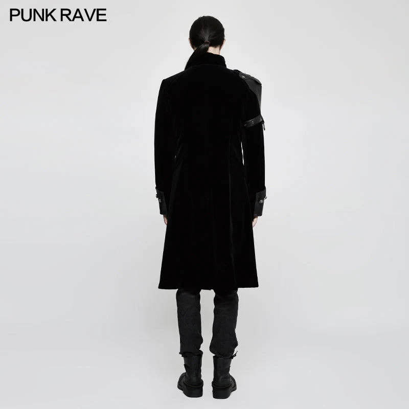 Y-811 Winter Velvet Medium Length Punk Coat Double Breasted Jacket - Image 3