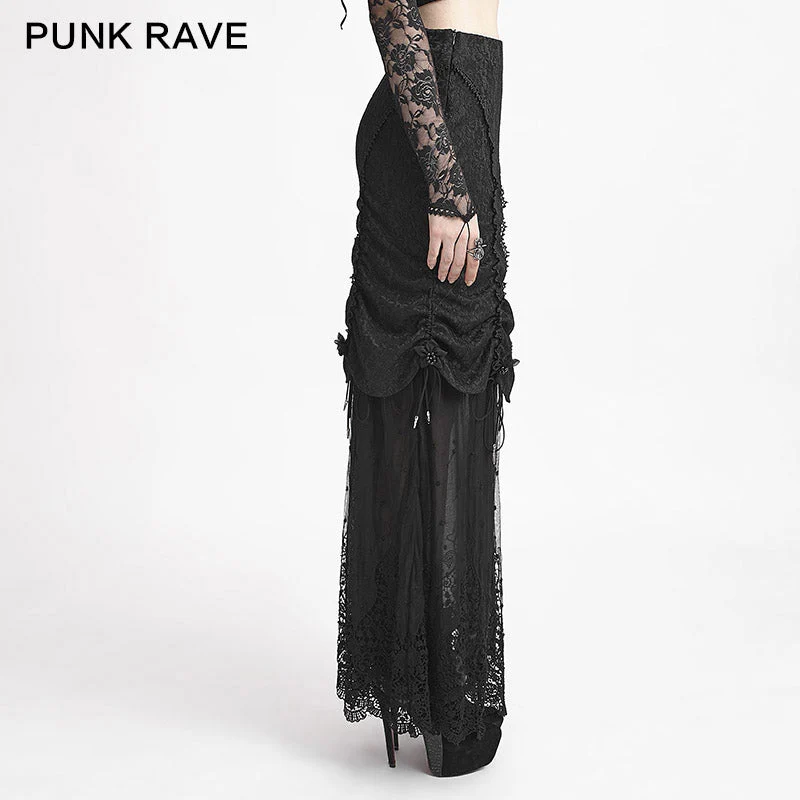 Q-272 Winter Women black Long Lace Fishtail Fashion Gothic Skirt - Image 2