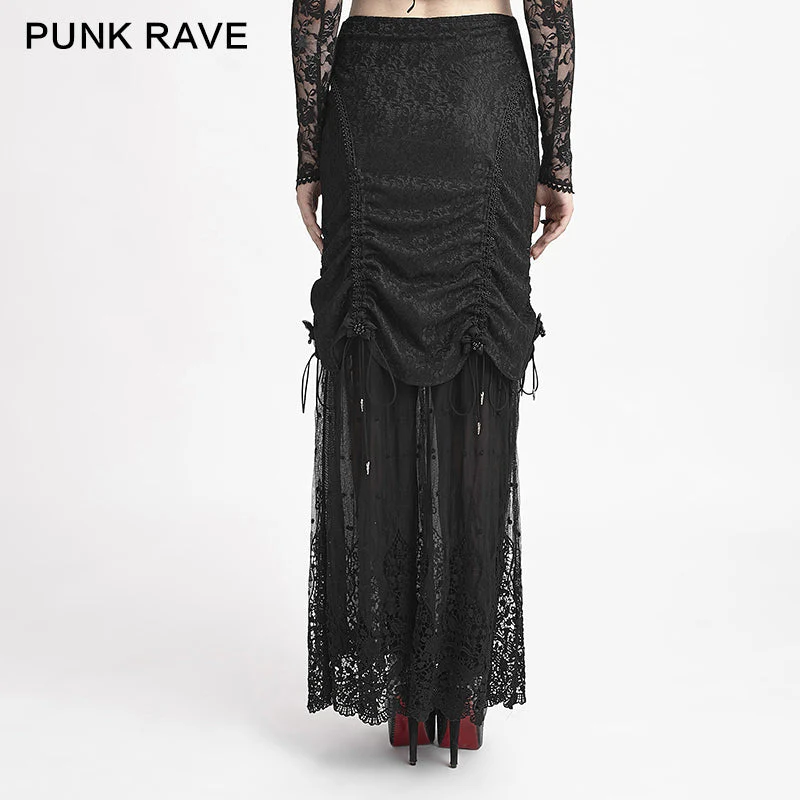 Q-272 Winter Women black Long Lace Fishtail Fashion Gothic Skirt - Image 3