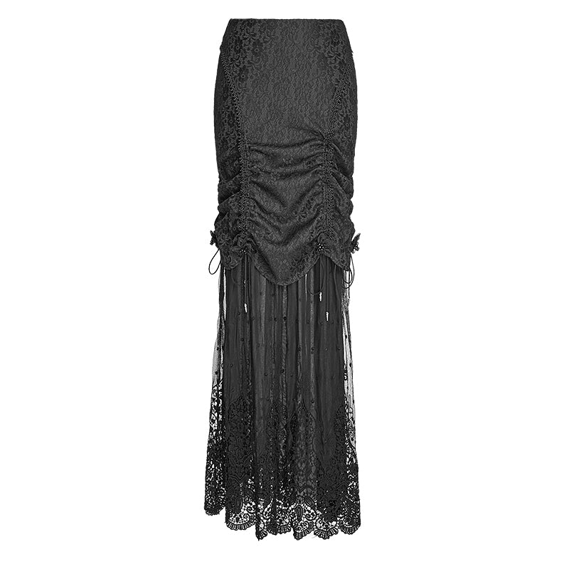 Q-272 Winter Women black Long Lace Fishtail Fashion Gothic Skirt - Image 4