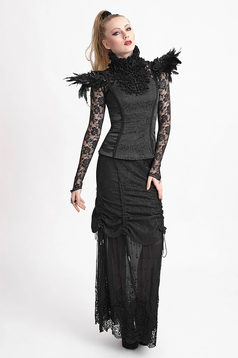 Q-272 Winter Women black Long Lace Fishtail Fashion Gothic Skirt - Image 6