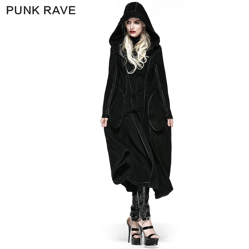 LY-036 Winter Woolen Long black Gothic Coat For Women Two Wear Imitation Fur Coat - Image 2