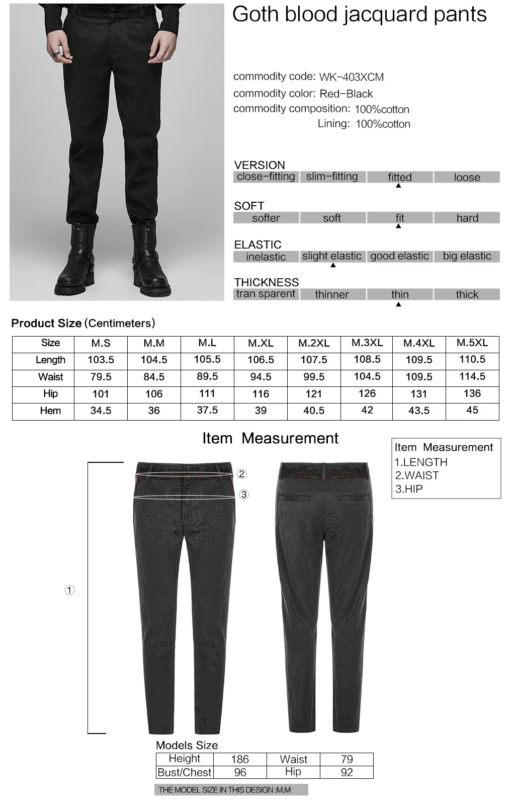 WK-403XCM Gothic Pants Elegant Textured Slim Fit Trousers Black - Image 11