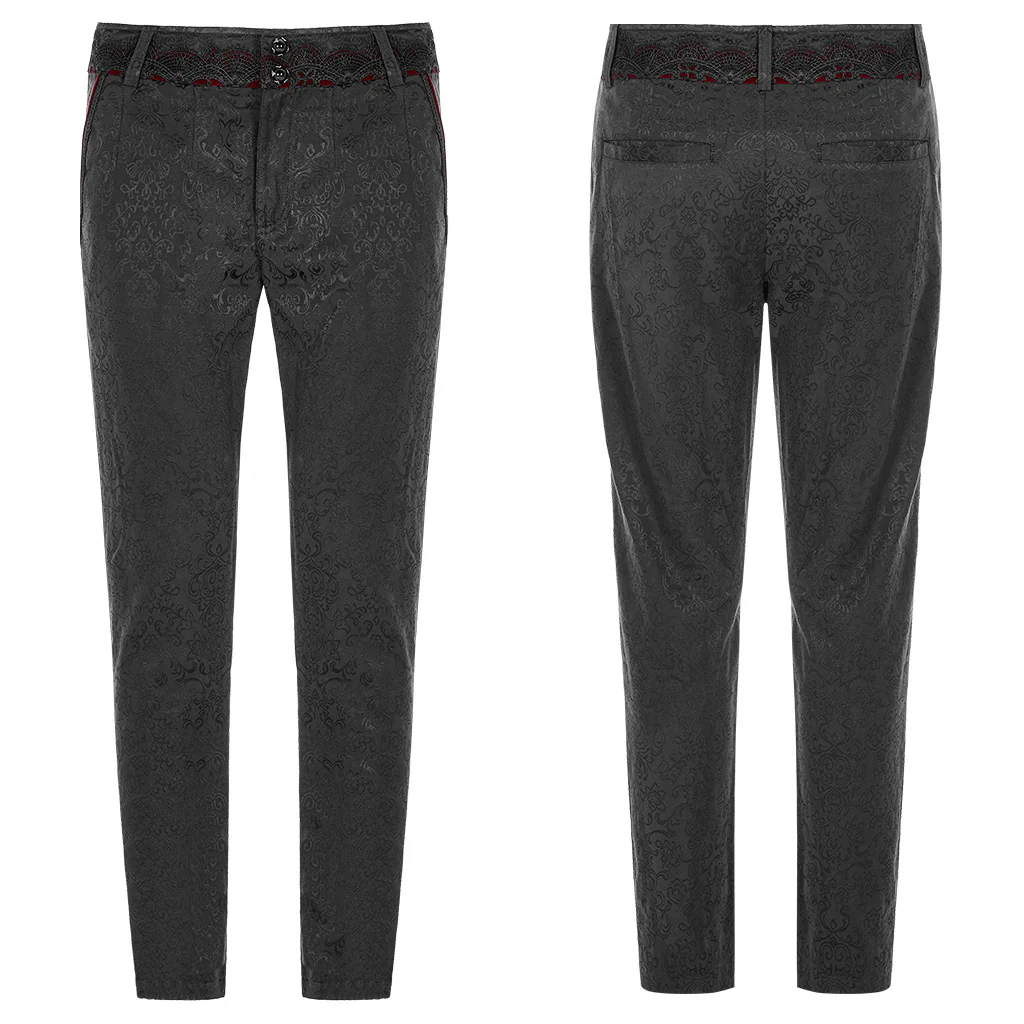 WK-403XCM Gothic Pants Elegant Textured Slim Fit Trousers Black - Image 17