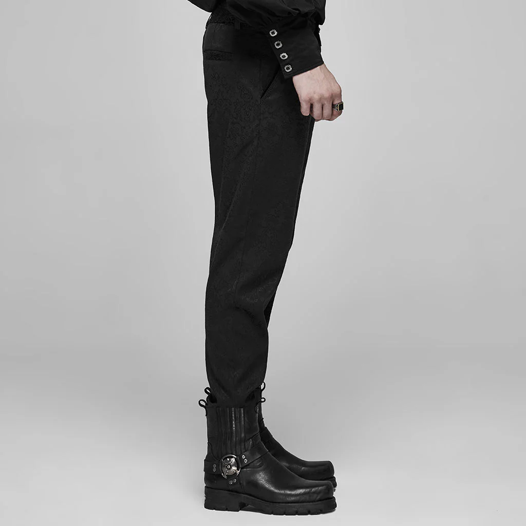 WK-403XCM Gothic Pants Elegant Textured Slim Fit Trousers Black - Image 23
