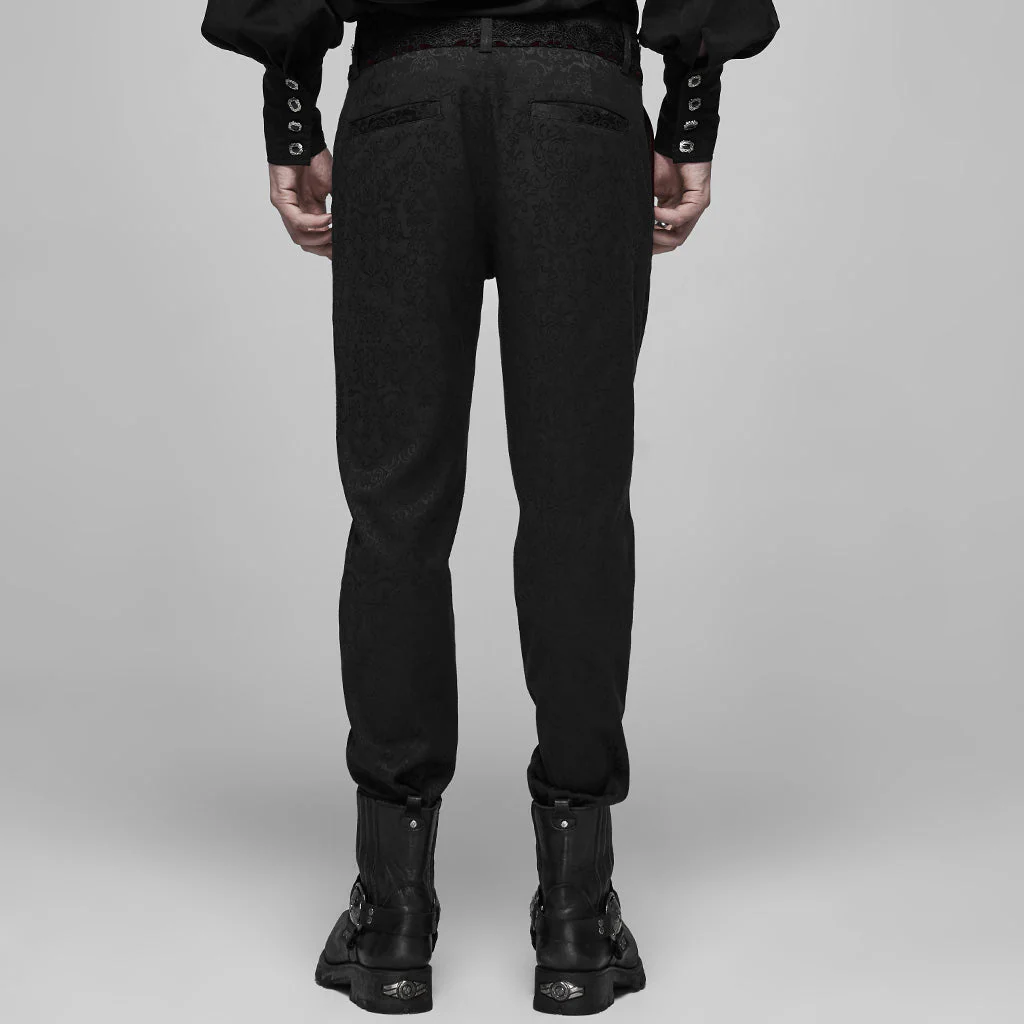 WK-403XCM Gothic Pants Elegant Textured Slim Fit Trousers Black - Image 35