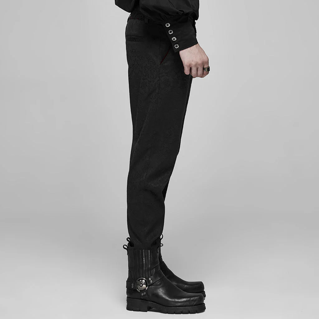WK-403XCM Gothic Pants Elegant Textured Slim Fit Trousers Black - Image 54