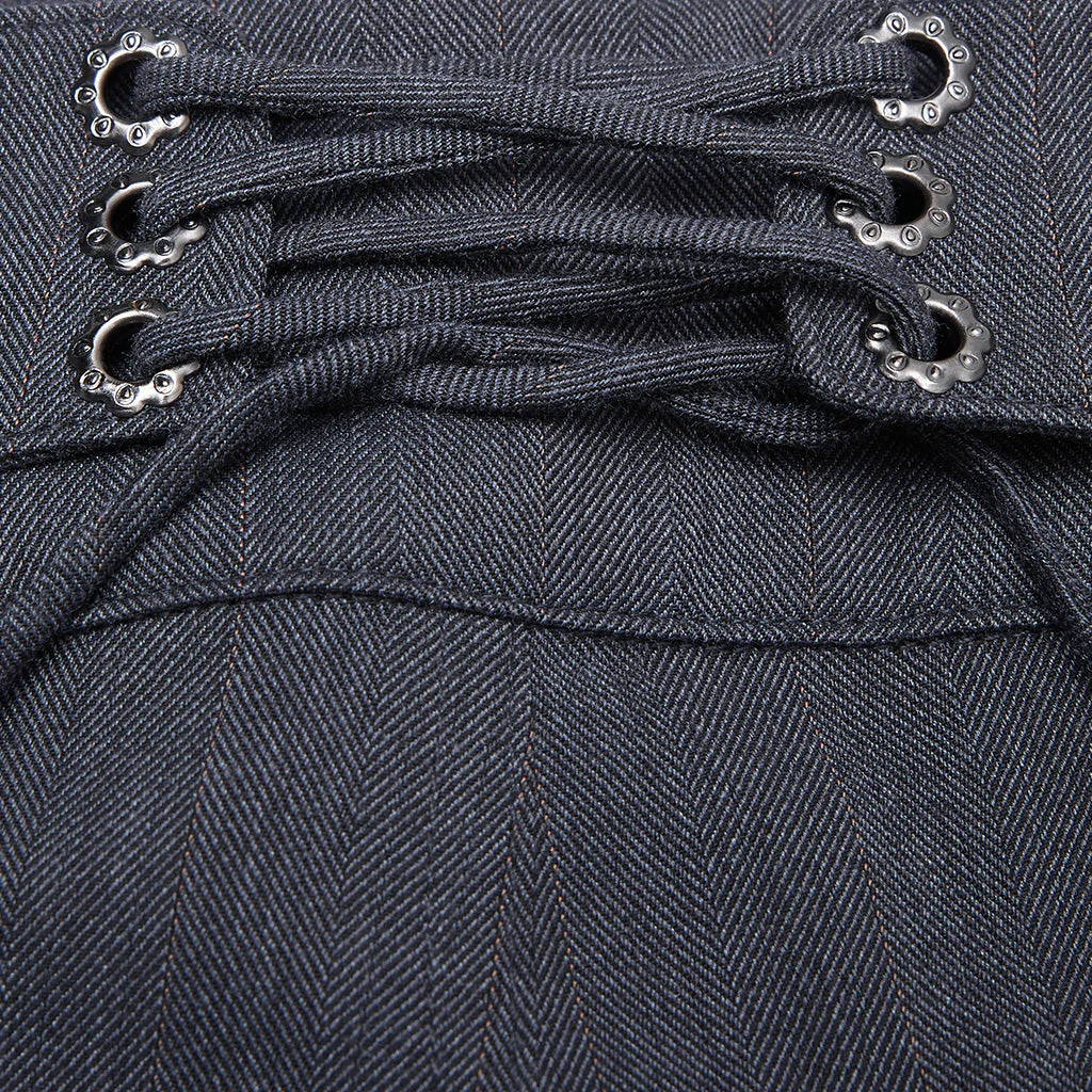 WK-405XDM Vintage Lace-Up Grey Punk Pants Knee-Length Buttons - Image 10