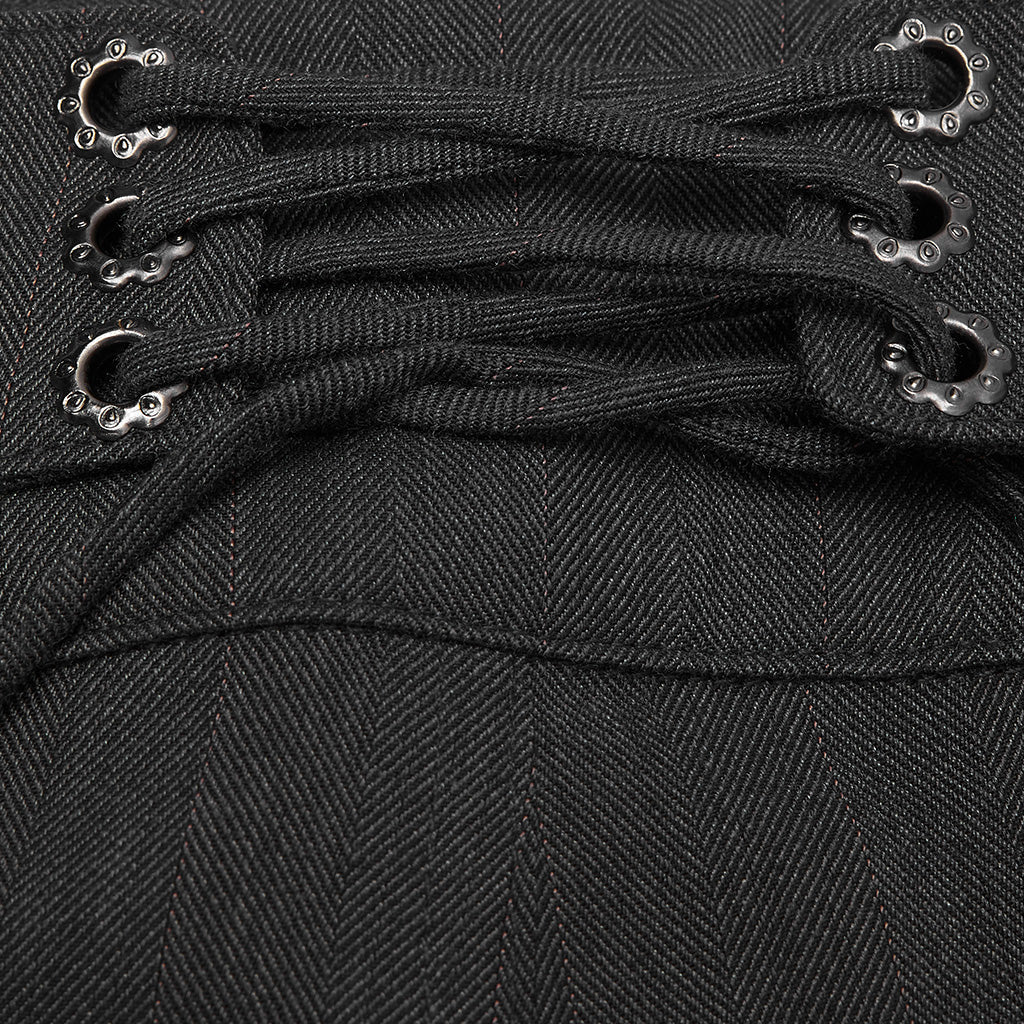 WK-405XDM Vintage Lace-Up Grey Punk Pants Knee-Length Buttons - Image 12