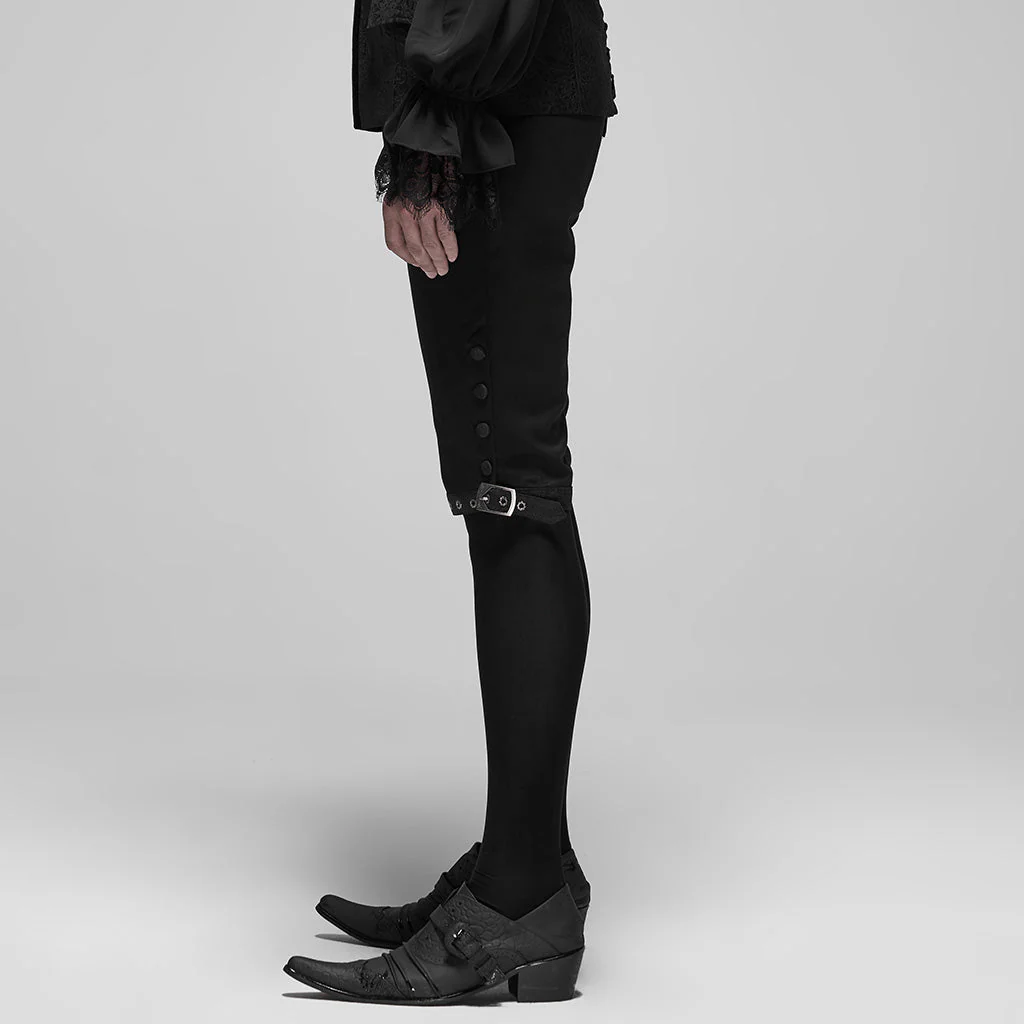 WK-405XDM Vintage Lace-Up Grey Punk Pants Knee-Length Buttons - Image 14