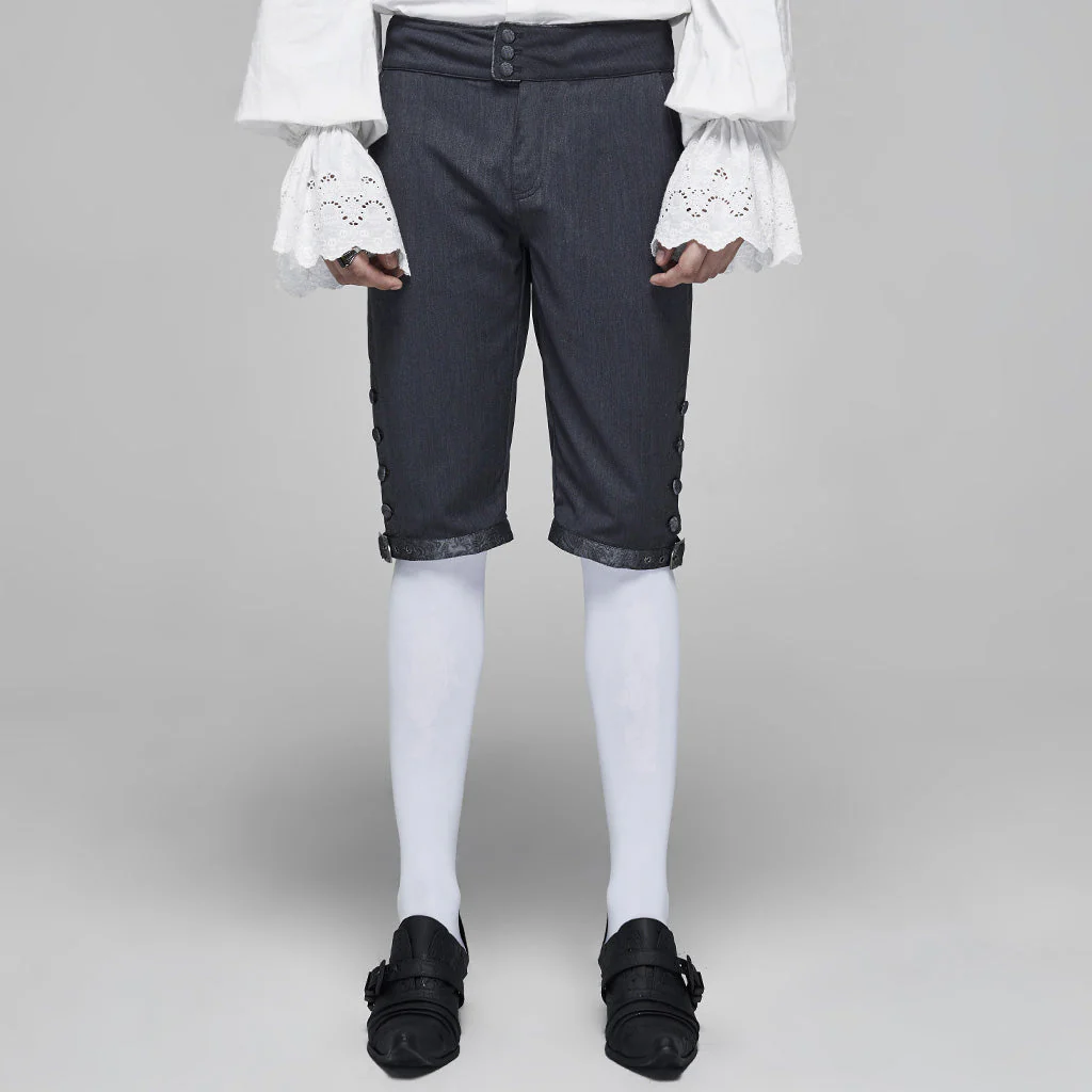 WK-405XDM Vintage Lace-Up Grey Punk Pants Knee-Length Buttons - Image 2