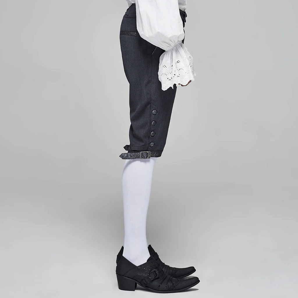 WK-405XDM Vintage Lace-Up Grey Punk Pants Knee-Length Buttons - Image 24