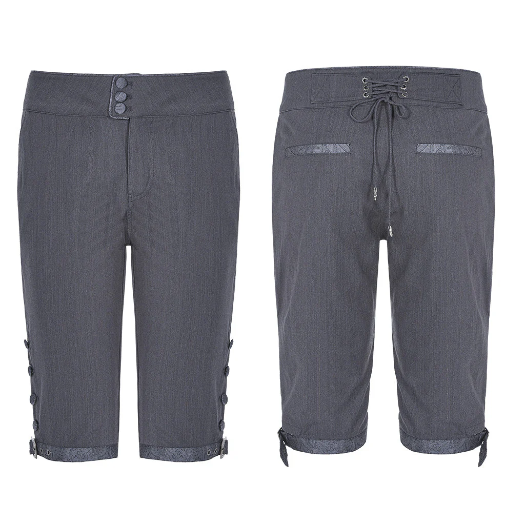 WK-405XDM Vintage Lace-Up Grey Punk Pants Knee-Length Buttons - Image 26