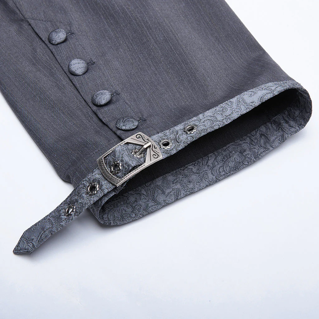 WK-405XDM Vintage Lace-Up Grey Punk Pants Knee-Length Buttons - Image 7