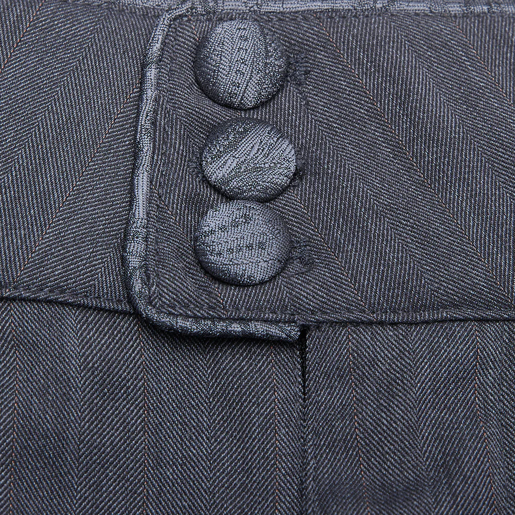 WK-405XDM Vintage Lace-Up Grey Punk Pants Knee-Length Buttons - Image 8