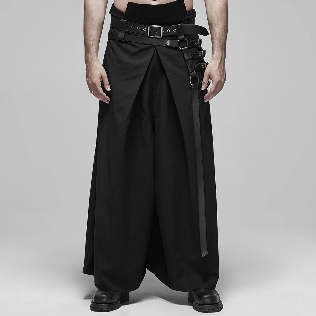 WK-413XCM Mens Gothic Warrior Pants with Adjustable Leather Straps - Image 3